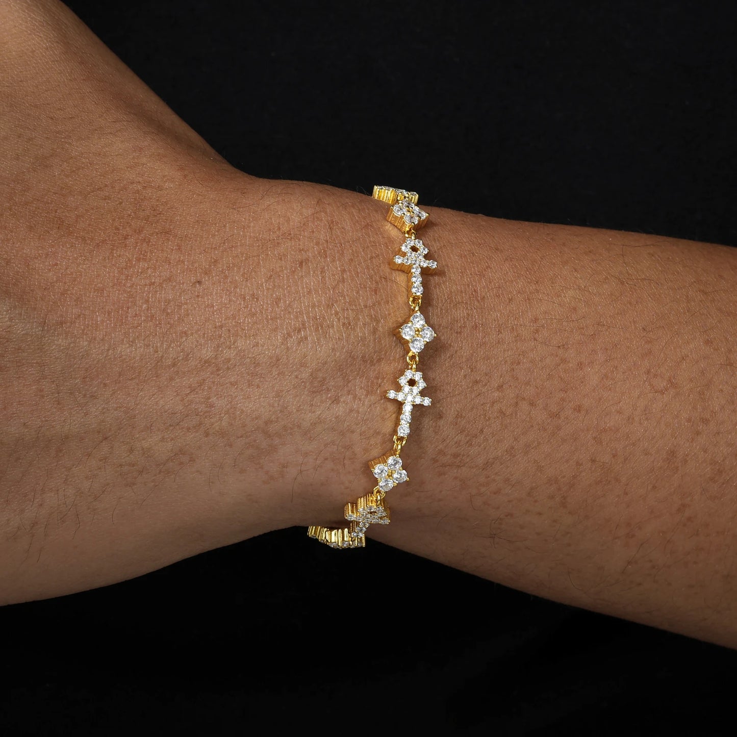 ICED OUT ANKH CROSS BRACELET