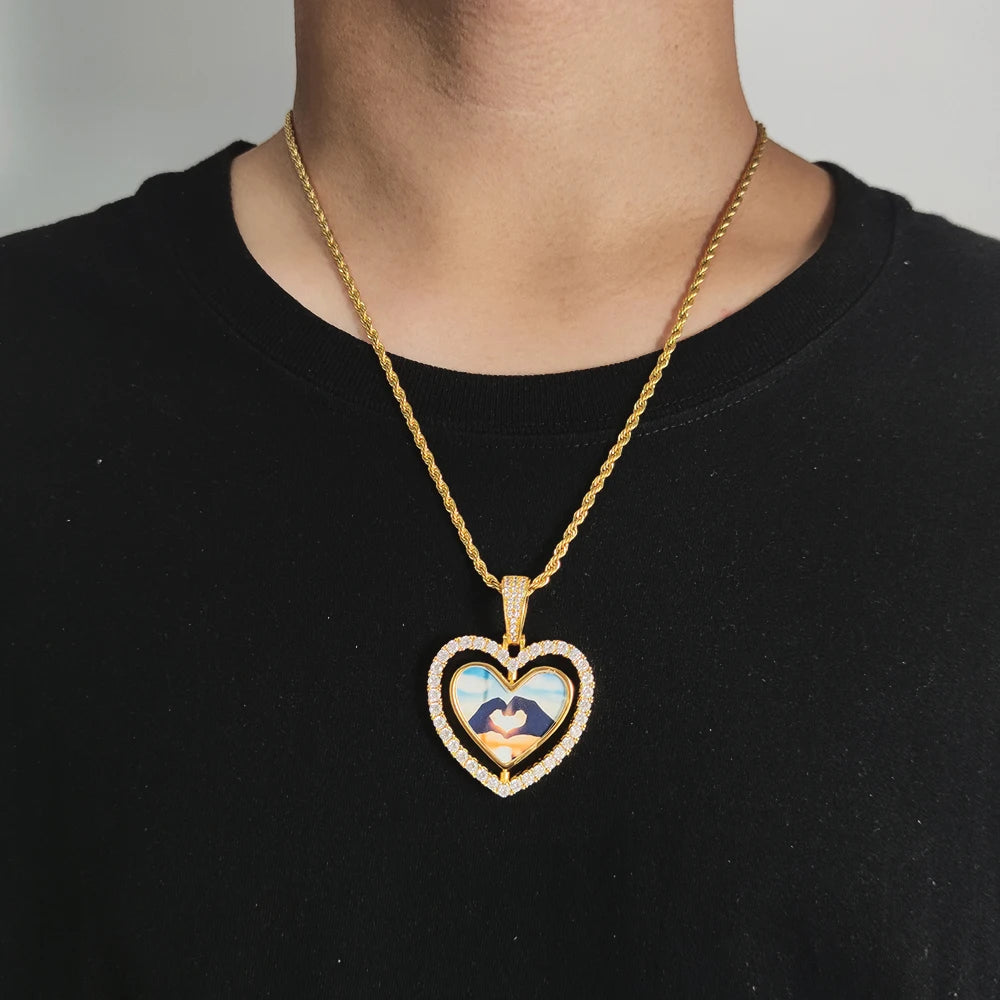 CUSTOM HEART DOUBLE-SIDED ROTATING PICTURE PENDANT - ONLY ICE