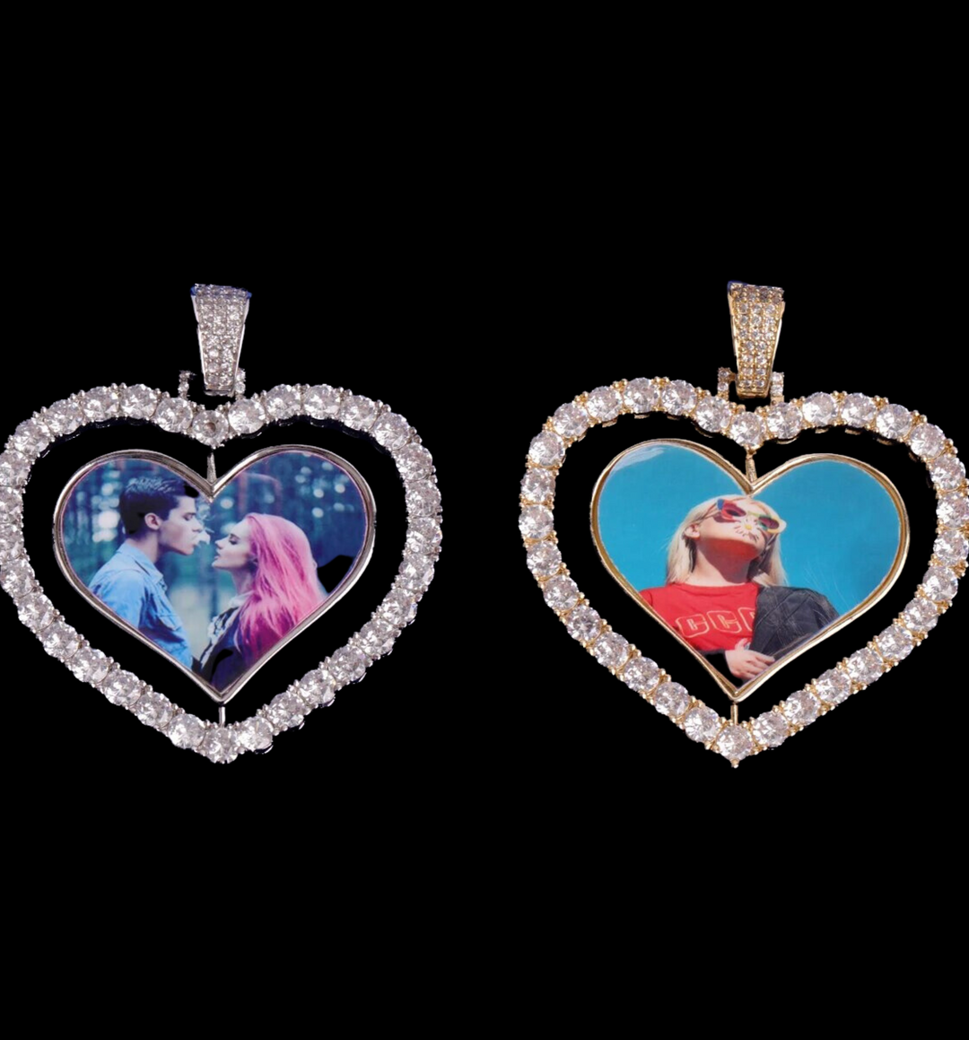 CUSTOM HEART DOUBLE-SIDED ROTATING PICTURE PENDANT