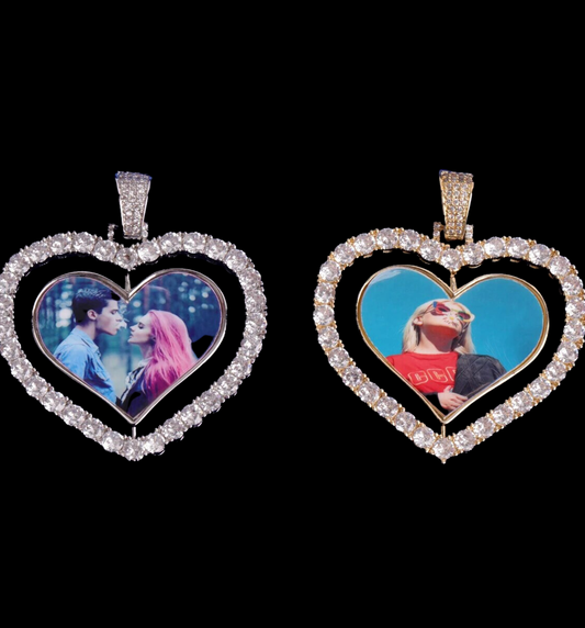 CUSTOM HEART DOUBLE-SIDED ROTATING PICTURE PENDANT