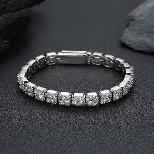 CLUSTERED TENNIS BRACELET - WHITE GOLD