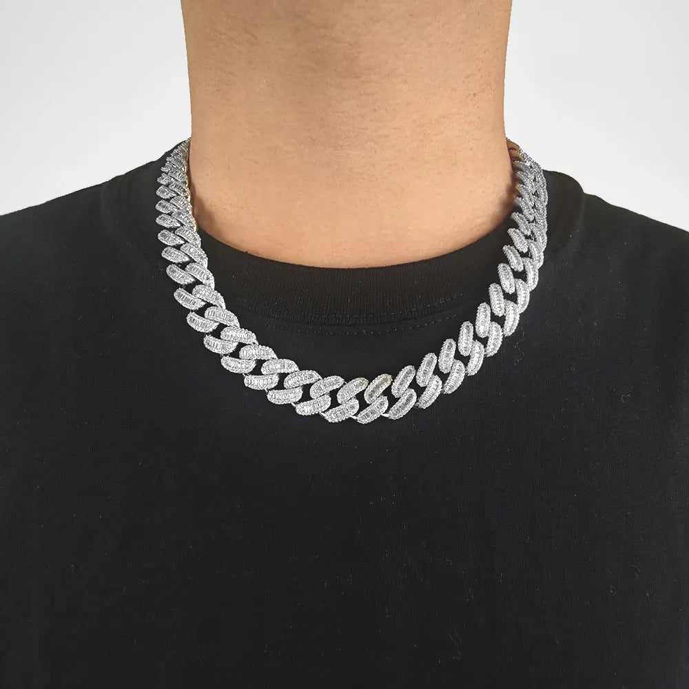 15MM IMPERIAL PRONG-SET CUBAN CHAIN - WHITE GOLD