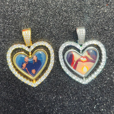 CUSTOM HEART DOUBLE-SIDED ROTATING PICTURE PENDANT - ONLY ICE
